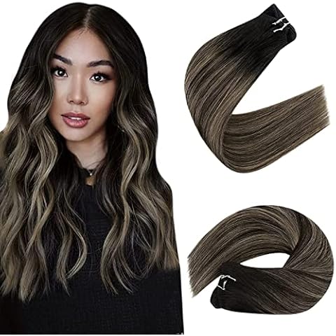 Black Balayage Weft Hair Extensions Human Hair Sew in Extensions Ombre Black to Blonde Double Weft Human Hair Extensions 16 Inch 100g Cover