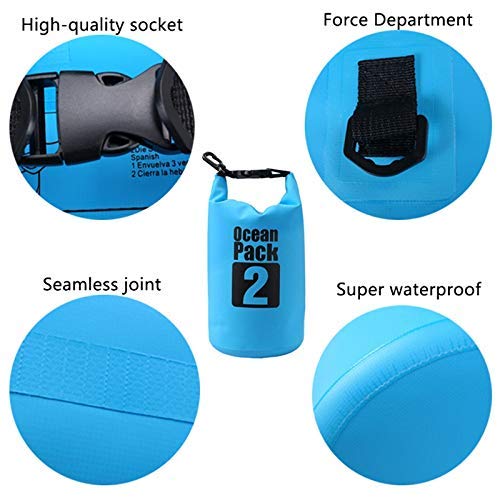 Image of Ocean Pack Waterproof Dry Bag, Heavy-Duty PVC, Storage Bag Organizer for Kayaking Floating Backpack for Water Sports, Fishing, Boating Beach Rafting (Multicolor) (2 Liter)