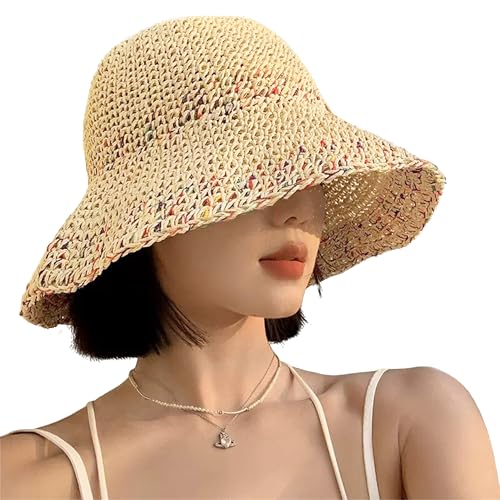 Image of Kraptick Headwear Hats - Lightweight Crocheted Straw Hat for Women, Foldable Summer Beach Hat with UV Protection & Stylish Travel Cap with Wide Brim