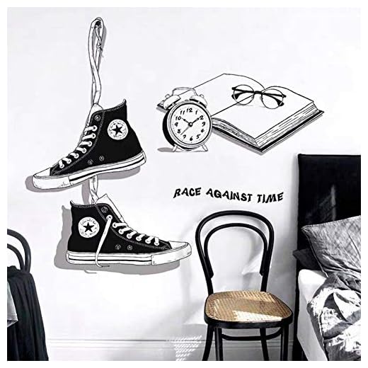 WandSticker4U®- Wandsticker CHUCKS in Schwarz COOL I Wandbilder: 90x131 cm I Wandtattoo Jugend-zimmer Mädchen & Junge Sneaker Poster modern I Wand Deko Schlafzimmer Teenager Jugendliche Groß
