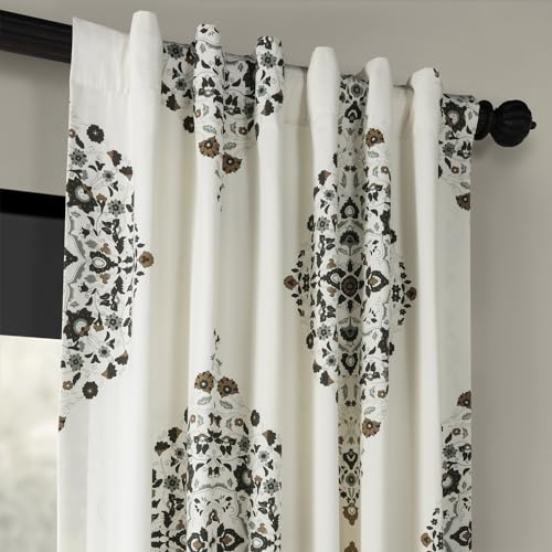Image of HPD Half Price Drapes Floral Damask Printed Curtains 108 Inches Long Luxury Damask Cotton Curtain (1 Panel) Room Darkening Window Curtains for Bedroom & Living Room, 50W x 108L, Floral Cocoa Damask