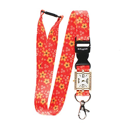 Taschenuhr für Krankenschwestern, mit rotem Blumenmuster, mit Umhängeband Cover