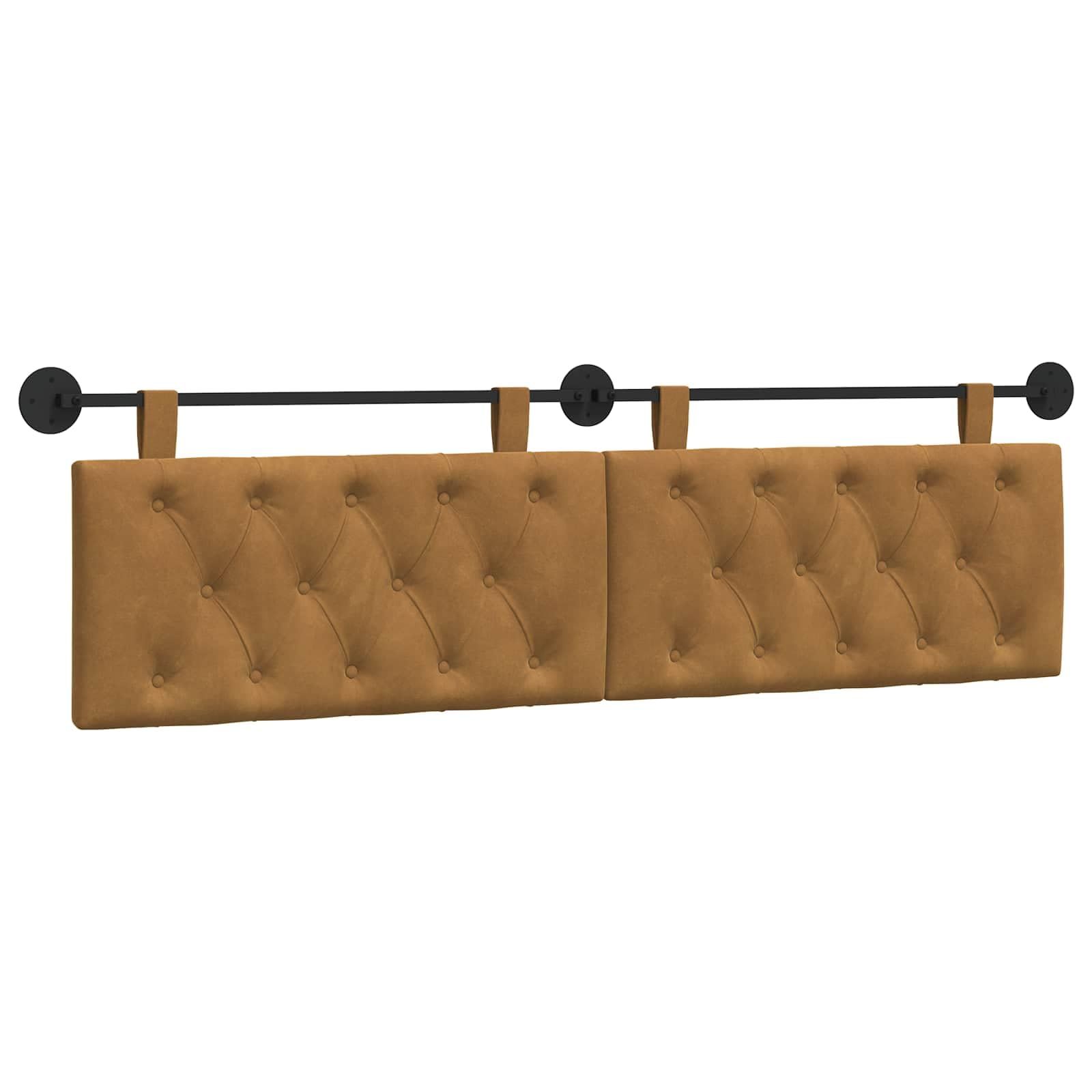 vidaXL Cabecero Colgante con luz LED Marrón Terciopelo, Cabecera Moderna para Dormitorio, tapizada en Terciopelo, de Madera, Ahorra Espacio y es Decorativa