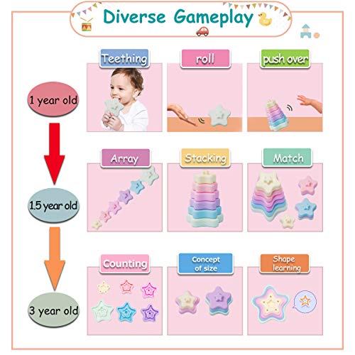 Promise Babe Stacking Toys,Silicone Stacking Rings Teething Toy With Star Shape,Soft Building Blocks,Montessori Early Educational Toy For 6 Month+ Boys & Girls(6Pcs) #TOP2