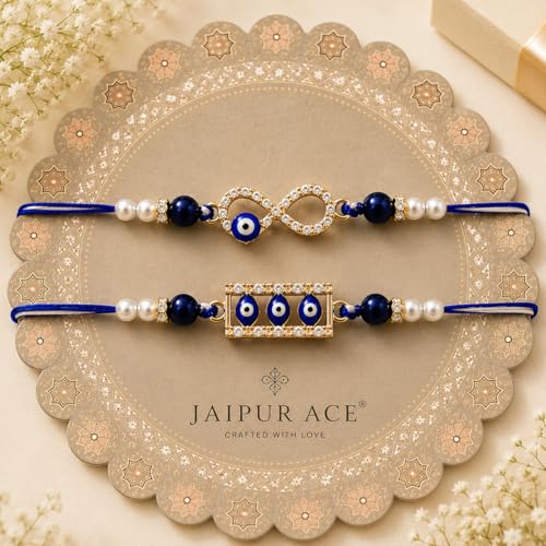 Image of Jaipur Ace Rakhi Gift Hamper for Bhaiya Bhabhi with Silver Plated Bowl Set, Pooja Thali, 2 Designer Rakhis, Roli Chawal, Raksha Bandhan Gift Set for Brother Bhabhi, Premium Rakhi Combo with Red Velvet Box