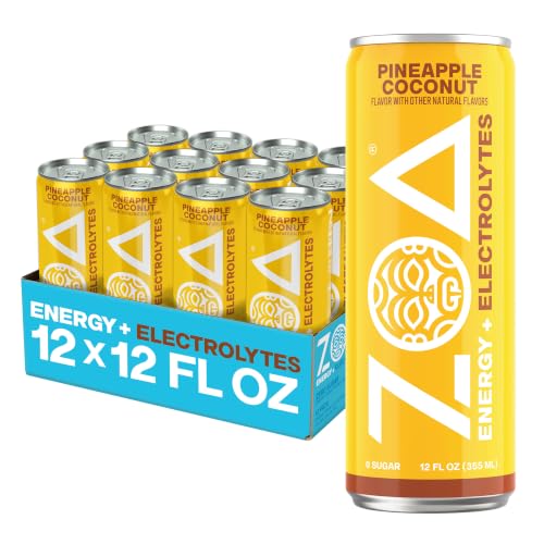 ZOA Zero Sugar Energy Drink, Pineapple Coconut, 12 Pack, 12 Fl Oz Cans