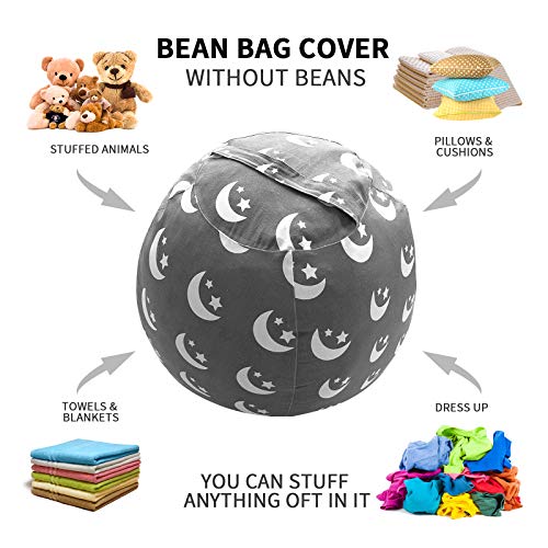 Miaowater 2 Pcs Stuffed Animal Storage Bean Bag Chair Cover, Cotton Canvas Beanbag With Zipper For Organizing Kid's And Adults Room Stars Moon 24" #TOP4