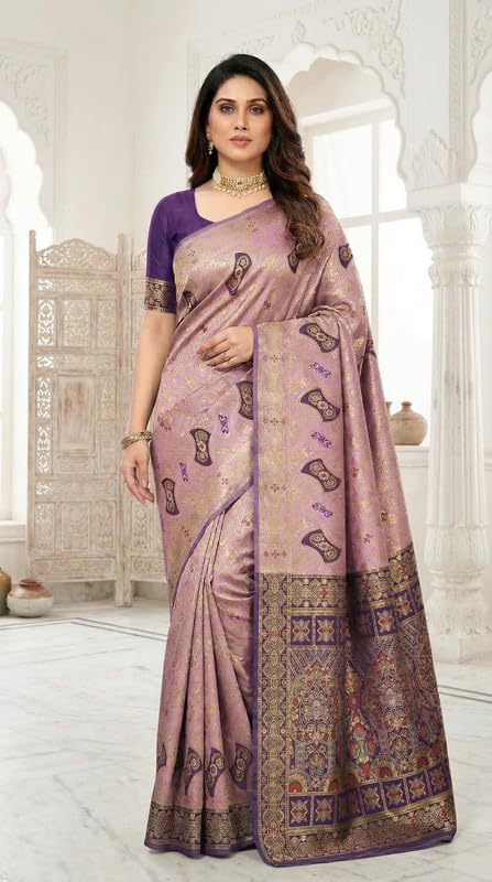 Image of C J Enterprise Women's Pure Soft Silk Saree With Blouse Piece For Wedding (Damru-Patola)