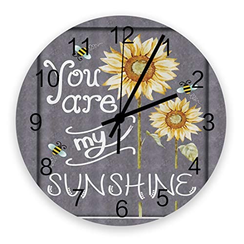 TAOGAN Wall Clock Sunflower Wood Clock Silent Non Ticking You are My Sunshine Round Clock Battery Operated Decorative Wall Clock
