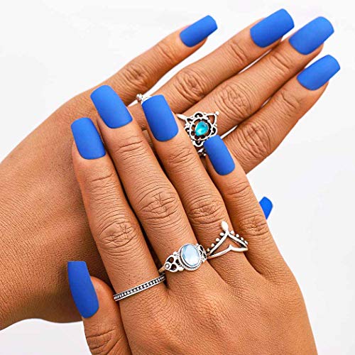 Urieo Matte Square Press on Nails Blue Short Fake Nails Acrylic Clips on Nails for Women and Girls (24pcs)