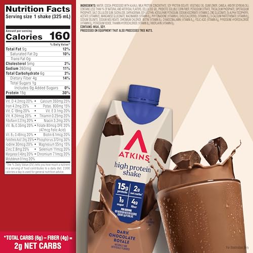 Image of Atkins Dark Chocolate Royale Protein Shake, High Protein Shakes, Low Glycemic, Low Carb and Low Sugar Chocolate Flavored Protein Shakes, Keto Friendly, 12 Count