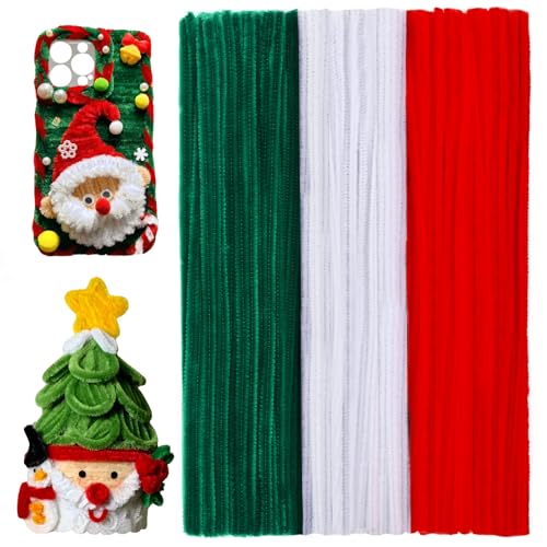 kdafio 120 Pieces Pipe Chenille Stems, Christmas Solid Color Pipe Cleaners Set for DIY Arts Crafts Decorations (Red+Green+White)