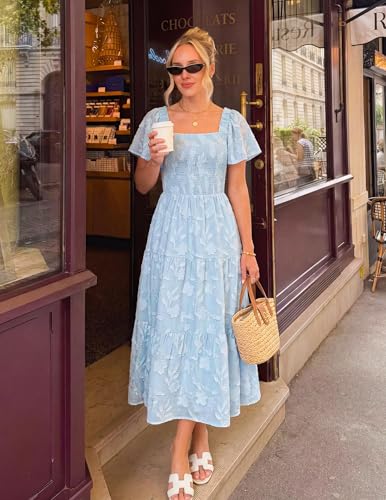 Image of ZESICA Wedding Guest Dresses for Women Summer 2026 Boho Floral Midi Dress Flowy Beach Vacation Graduation Long Dresses