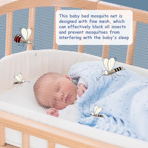 Moskitonetz Babybett, Moskitonetz für Kinderbetten, Universal Insektennetz für Babybetten, Kinderbett Mückennetz, Mückennetz mit Gummizug, für Babybetten, Stubenwagen oder und Laufstall
