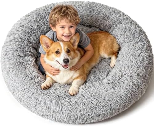 Extra Large Donut Calming Dog Bed with Orthopedic Memory Foam Dog...