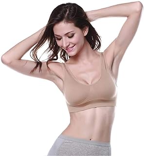 Racerback - Sujetador deportivo para mujer, de secado rápido, con almohadillas extraíbles, para gimnasio, yoga, correr, fitness Amarillo color carne XL