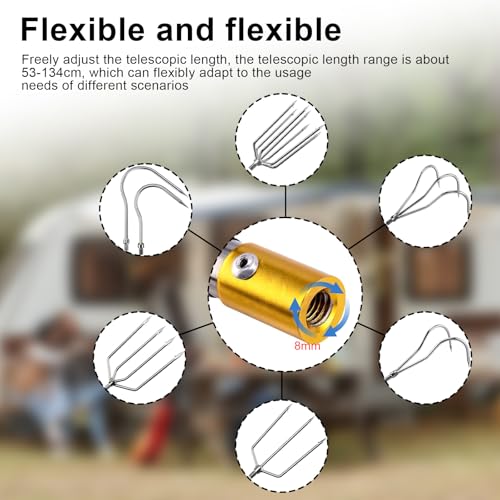 PHMING Teleskopstange mit Haken Edelstahl, Teleskopstäbe mit 8-MM-Universalanschluss, Markisenöffner-Abzieherstange, für Haus, Werkstatt, Outdoor