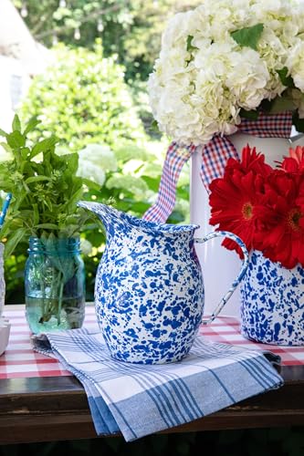 Enamelware Pitcher, 3 quart, Blue/White Splatter