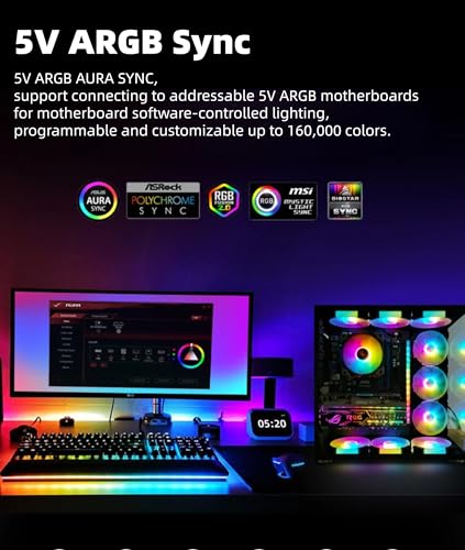 Cuifati 2PCs Magnetic RGB Strip Light for PC Case 15.7in 5V 365 Light Effects Customizable Colors ARGB Aura Sync LED Strip for Computer Chassis Decoration - Image 4