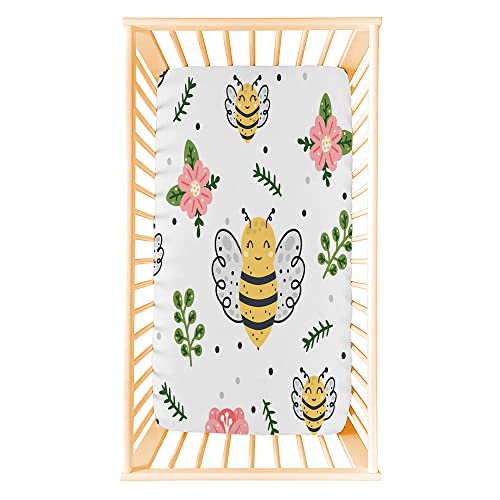 Premium Fit Crib Sheet Standard Crib Mattresses, Cute Bee Floral Elements Abstract Dots Isolated, Super Soft Microfiber Crib Sheet for Baby Safe and Comfortable