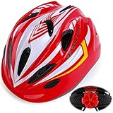Kids Bike Helmet for Bicycle Cycling, Skateboard, Scooter - Adjustable Harness from Age 3 to 7 for Head Size 19.6-22 inch - Durable Toddler Kid Bicycle Helmets Boys and Girls Will Love (White Red)