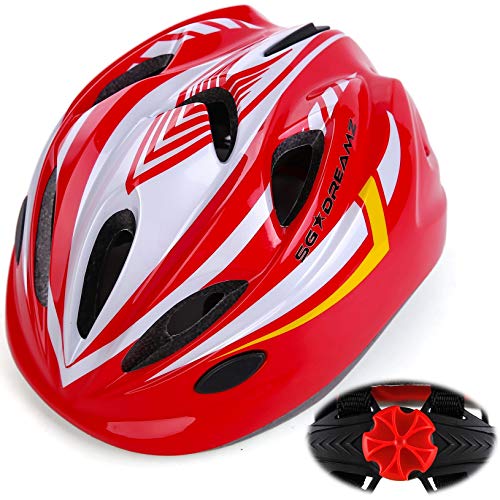 Kids Bike Helmet for Bicycle Cycling, Skateboard, Scooter – Adjustable Harness from Age 3 to 7 for Head Size 19.6-22 inch - Durable Toddler Kid Bicycle Helmets Boys and Girls Will Love (White Red)