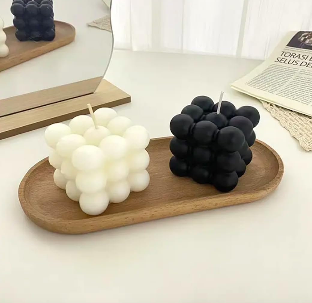 Bubble Decorative Decor Candle - Handmade Cube Soy Wax Candles, Home Decor Bubble Body Bust Candle, Aromatherapy Scented Candle Set 2 Pieces, Home Use and Gifting, Jar Pillar Candle (Black + White)