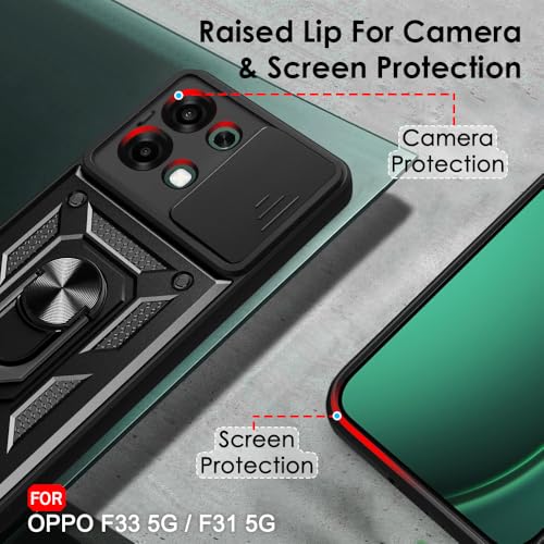 Image of TheGiftKart Tough Armor Bumper Back Cover Case for Oppo F33 5G / F31 5G | Kickstand & Ring Holder | 360 Degree Protection Back Cover Case for Oppo F33 / F31 5G (PC & TPU, Sliding Camera Cover, Black)