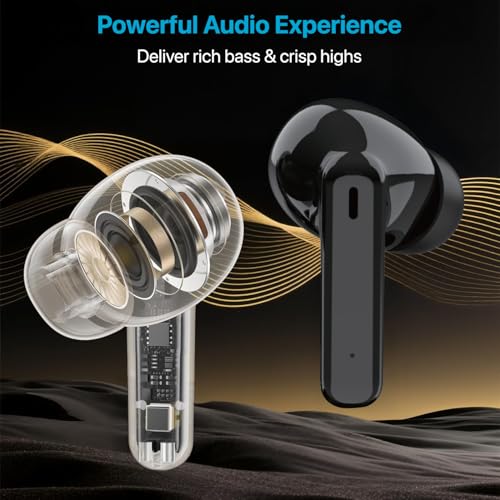 Image of Vaku Luxos SONAIR TWS Bluetooth 5.4 Earbuds | 60H Playtime | Touch Controls | Type-C Fast Charging | 10mm Driver | Voice Assistant | Deep Bass Wireless Earbuds with Charging Case- Black