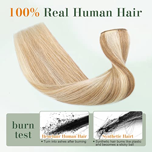 Image of Benehair Clip in Hair Extensions Real Human Hair Ombre Light Brown Mixed Bleach Blonde Hair Extensions 14inch Long Straight Remy Hair Brazilian Double Weft Real Human Hair Extensions
