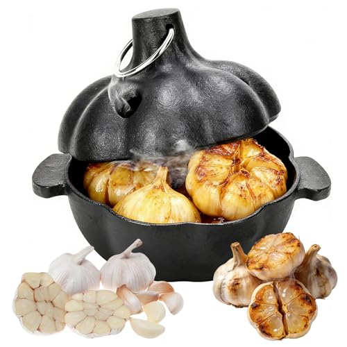 Cast Iron Smoker Roaster & Garlic Roster Baker Smoker Roaster Garlic Cooker Cast Iron Baker for Oven and BBQ Large Cocotte for Smoky Flavorful Vegetables Meats or Wood Chips
