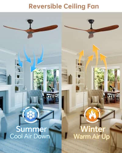 Image of Sofucor 60 Inch Smart Wood Ceiling Fan No Light, Alexa /App /Remote Control