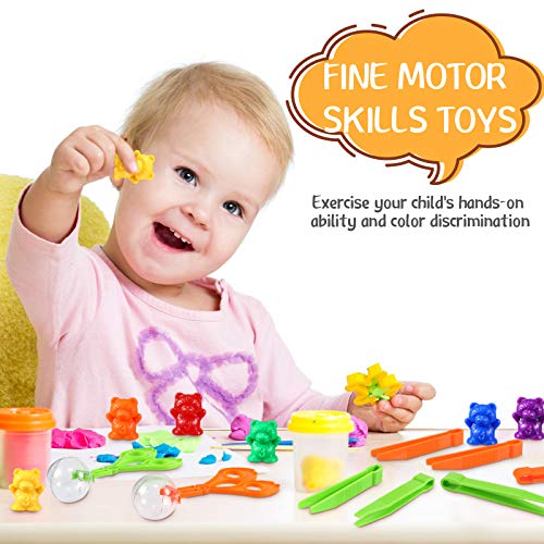 74 Pieces Counting Sorting Bears Sensory Bin Tools Fine Motor Skills Handy Scoopers Set Includes 60 Cute Rainbow Sorting Bears, 6 Jumbo Tweezers, 2 Scissors Clips and 6 Colorful Cups - Image 5