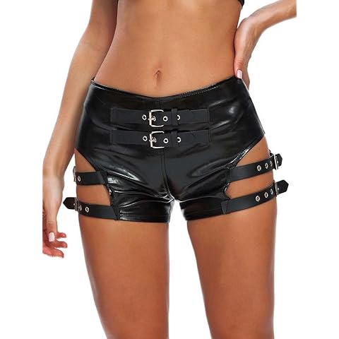 Limmion Women's High Waist Leather Shorts Cover