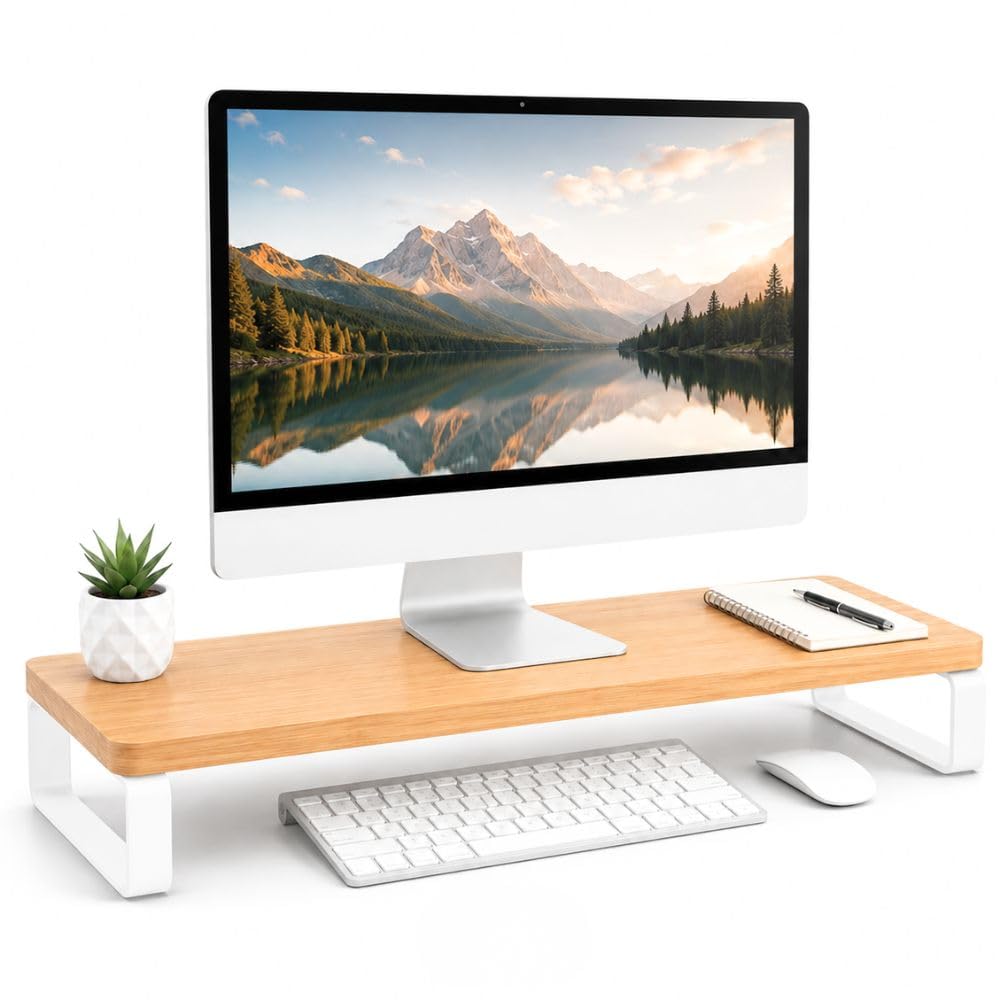 Decorlay Wooden Monitor Stand Riser for Desk with Metal Legs, Desktop Organizer & Computer Screen Stand, Laptop Stand Shelf with Keyboard Storage, Tabletop Desk Organizer for Home Office Accessories-image-11