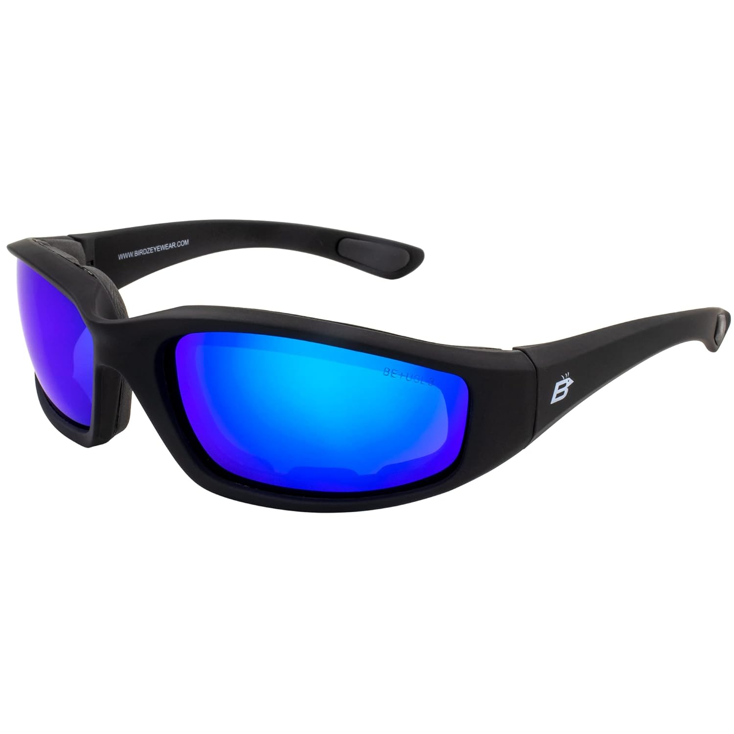 Birdz Oriole SS Padded Motorcycle Riding Sunglasses for Men or Women Anti fog ANSI Z87.1+ Black Frame w/Blue Mirror Lens Birdz Oriole SS Padded Motorcycle Riding Sunglasses for Men or Women Anti fog ANSI Z87.1+ Black Frame w/Blue Mirror Lens