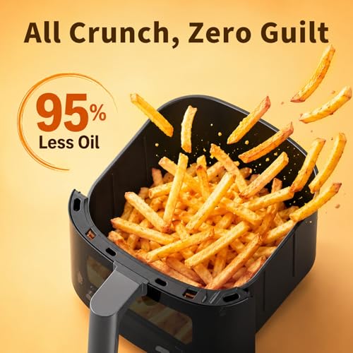 Image of Fullwill 6QT Air Fryer, view window, 12-in-1: air fry, roast, bake, dehydrate. Nonstick, DW-safe basket. Max 400F, 1700W. Darkgray. For parties.