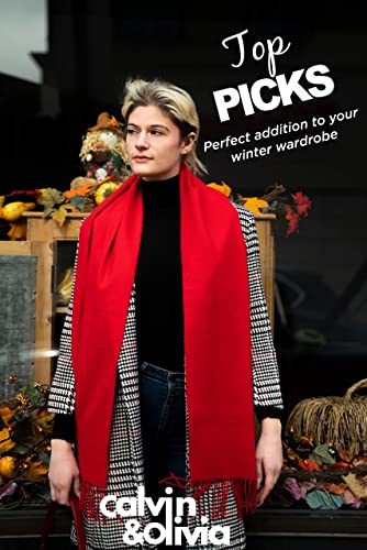 Calvin & Olivia Soft Cashmere Feel Scarf Unisex Classic Winter Scarves For Men Women Amazon Christmas Red thumb #4