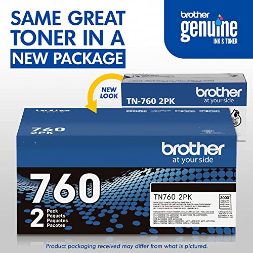 Brother Genuine High-Yield Black Toner Cartridge Twin Pack TN760 2Pk, TN7602PK,2 Pack