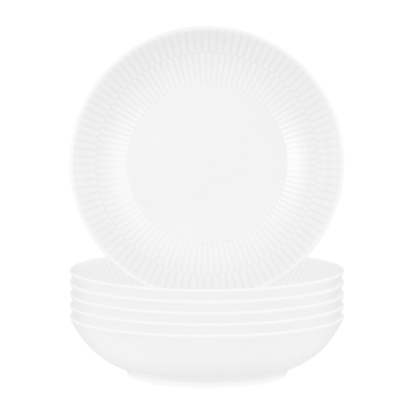 Seltmann Weiden Amina Weiß Suppenteller 6er Set, 21 cm, Tiefe Suppenschalen mit dezentem Relief-Muster, Spülmaschinen- und Mikrowellenfest, Porzellan, Weiß