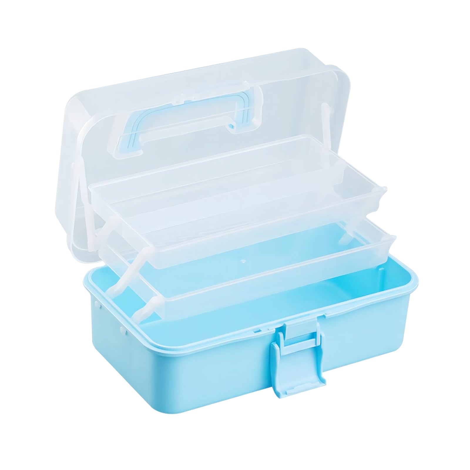 Plastic Storage Box with Lids 3 Layer Multi Purpose Storage Box Plastic Tool Box with Compartments Craft Medicine Storage Boxes Tote box for Home Office Organization (Blue)