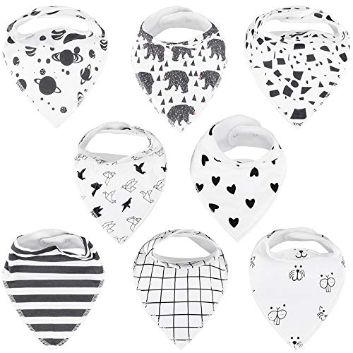 Baby Bandana Drool Bibs for Drooling and Teething, 100% Organic Cotton,Soft and Absorbent Bibs for Baby Boys and Girls,Unisex 8-Pack Toddler Shower Gift Set by Tasera,Black
