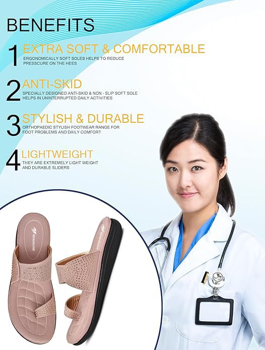 Image of HEALTH FIT EXTRA SOFT Women's Comfortable Memory Foam Doctor Slippers /Flip-Flops|Fashionable Casual & Stylish|Lightweight & Breathable|Outdoor Synthetic Casual Chappals Sandals Ladies & Girls HF24