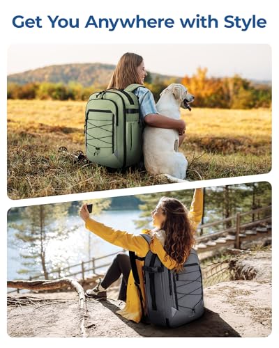 Image of BAGSMART Carry On Backpack, 17.3 Inch Large Travel backpack Carry On Flight Approved, Personal Item Backpack Travel Bag With Shoe Bag, 27L Water Resistant Casual Daypack, Green