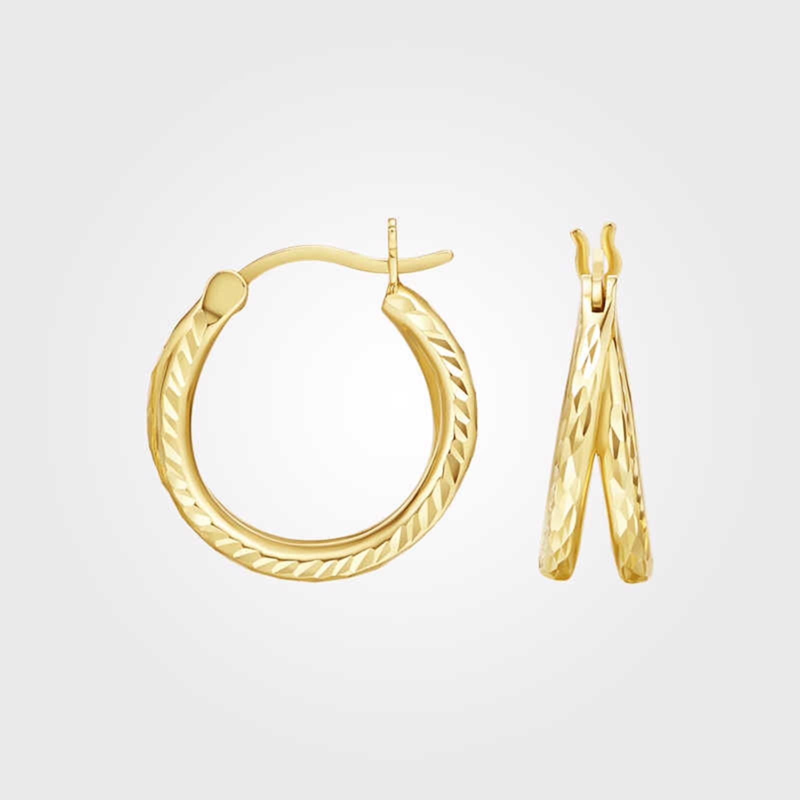 Epinki Creole Hoop 9K/14K/18K żółte złoto, podwójne koła biżuteria damska kolczyki, damskie kolczyki na sztyfcie małe Au 750/585/375 prawdziwe złoto biżuteria, 18-karatowe żółte złoto (750), Bez