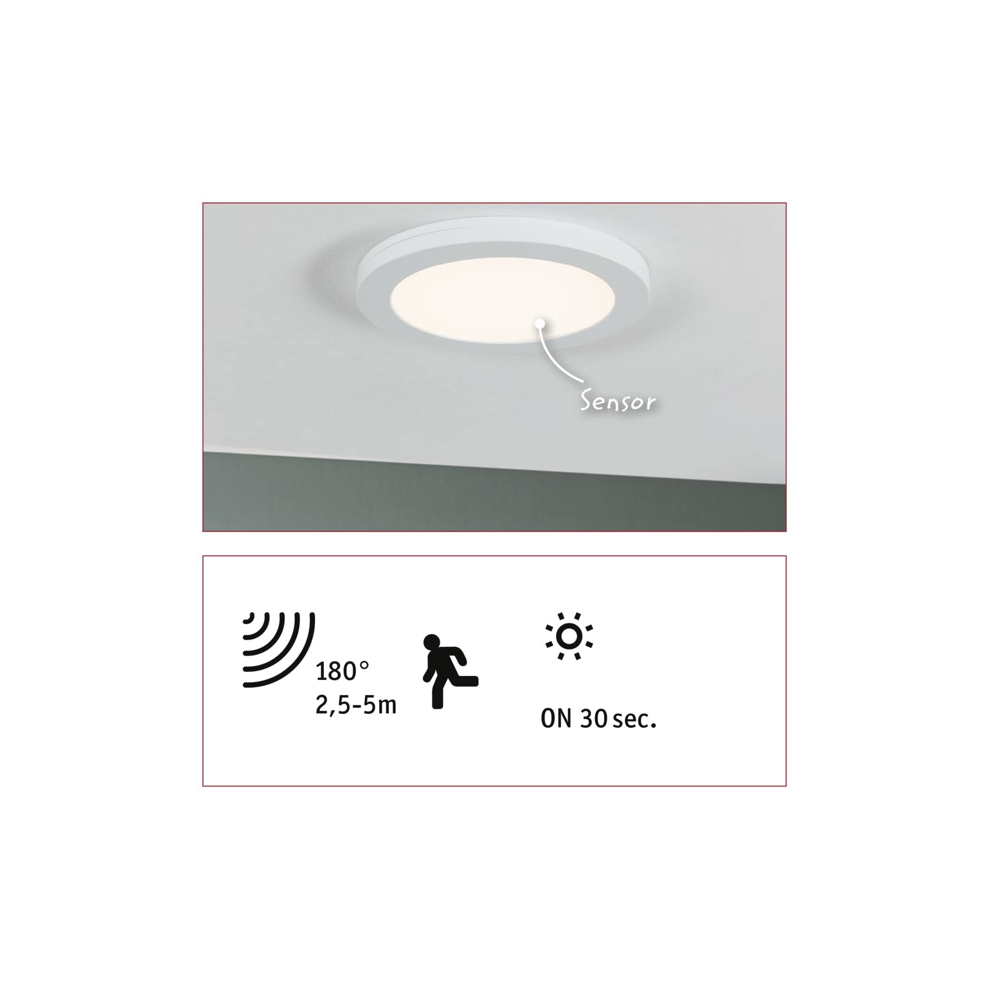 Paulmann 95391 Panel LED empotrable 2en1 Cover-it con detector movimientos 225mm red. 1x16,5W blanco diurno, blanco mate, empotrable, plástico, 4000K