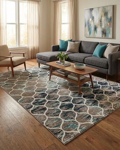 Lattice Frieze Collection Rug 10x14 Blue Multi