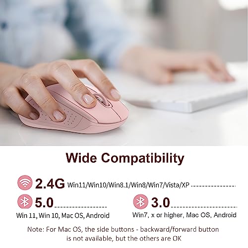 Image of TECKNET Bluetooth Mouse (BT 5.0 /3.0+2.4Ghz), 6-Level 4000 DPI Wireless Mice for Laptop, 2-in-1 Ergonomic Computer Portable PC Mouse, Silent Mouse with USB Receiver for Windows /Mac /PC /Notebook-Pink