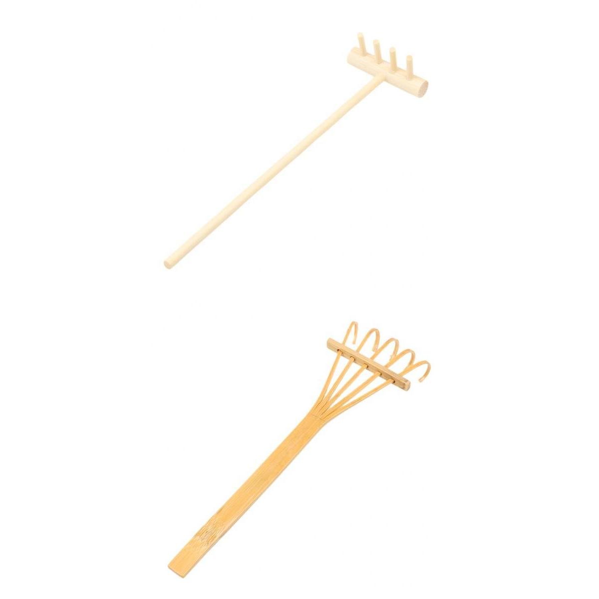 LOVIVER Set 2 Miniature Natural Bamboo Rake Zen Garden Office Gift Feng Shui Buddha