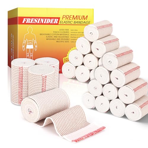 Image of FRESINIDER Premium Elastic Bandage Wrap 3 Inch, 24 Pack, Hook and Loop